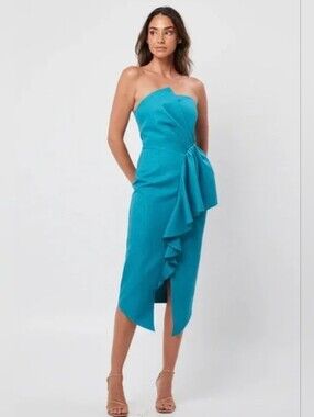 Elliatt Strapless Teal Ruffle Midi Dress NWT Size L